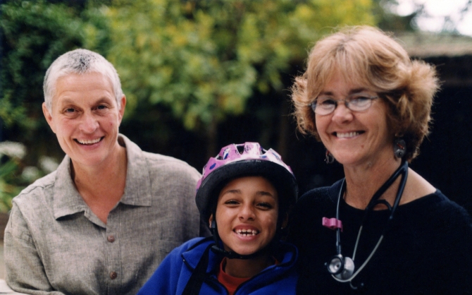 Nancy "Fu" Schroeder and Dr. Grace Dammann with their daughter Sabrina in 2003